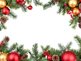 Christmas decoration with Frame the flowers is red and poinsettia, Christmas  tree, ball, red berry,  branch on transparent background