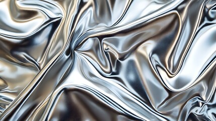 Liquid Metal Dreamscape: Abstract close-up of shimmering, metallic fabric with fluid, flowing folds and reflections, creating a luxurious and dynamic visual texture.