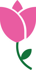 Rose flower with green leaf icon pink vector  flat and line symbol isolated on transparent background. Simple rose blossom nature gardening love Valentine's day theme sign