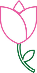 Rose flower with green leaf icon pink vector  flat and line symbol isolated on transparent background. Simple rose blossom nature gardening love Valentine's day theme sign