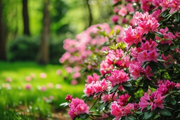 Obraz premium Vibrant Rhododendron Bloom: A Picturesque Spring Garden Design