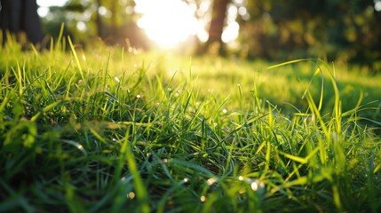 Naklejka premium Vibrant Summer Grass Field: Lush Greenery in Nature's Fresh Environment