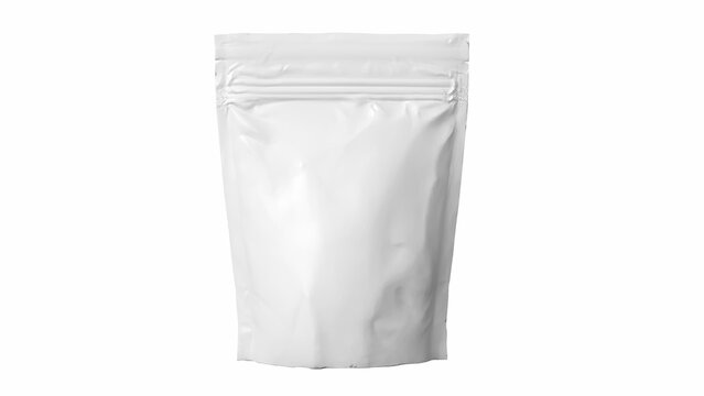 Branco em branco em branco folha alimentos doy pack stand up embalagem saco de bolsa com z&iacute;per, modelo de mockup em fundo branco isolado, ilustra&ccedil;&atilde;o 3d - Imagem em Alta Resolu&ccedil;&atilde;o