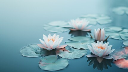 Group of pink water lilies in a pond.