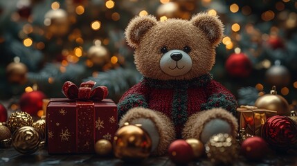 Cute Teddy Bear in Festive Christmas Setting