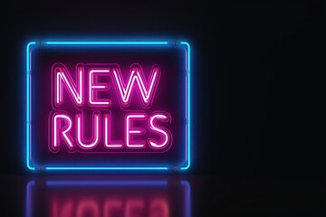 The neon lights spell out "New Rules," illuminating a vibrant space with a modern aesthetic. This eye-catching display adds a bold touch to any setting, perfect for events, businesses, or social media