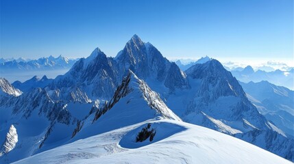 Majestic snow-capped mountain under a clear blue sky, showcasing nature's beauty and serenity.