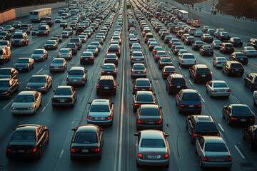 Aerial View of Busy Expressway and Autobahn, Top-Down Perspective of Traffic and Road Infrastructure, Professional Photography

