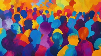 Colorful Abstract Crowd in Discussion at Event