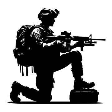 soldier kneeling silhouette with rifle clip art preview