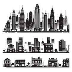 Naklejka premium Cityscape set silhouette vector illustration