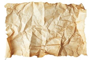 Obraz premium Vintage Crumpled Paper with Torn Edges Isolated on White Background. Old Texture for Design with Space for Copy.