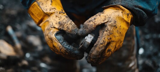 Muddy Hands Holding a Part