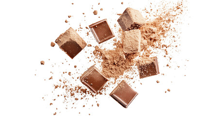  a chocolate pieces and cocoa powder isolated on a transparent background