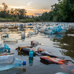 fish floating pollution in river