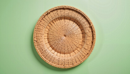Woven cane basket with intricate circular design