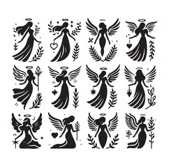 Angel set silhouette vector illustration
