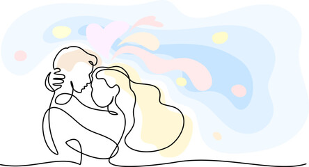 Valentines day romantic design. Woman and man hugs. Love of young couple,