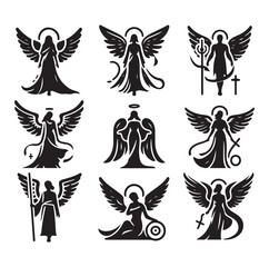 Angel set silhouette vector illustration