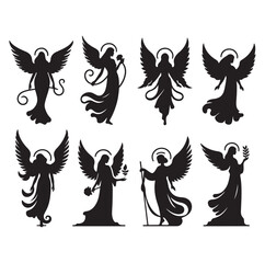 Angel set silhouette vector illustration