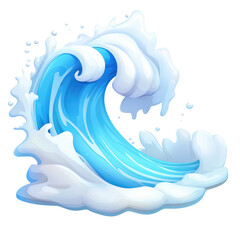 A wave with white foam is crashing isolated on white or transparent background, png clipart, design element