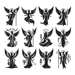 Angel set silhouette vector illustration