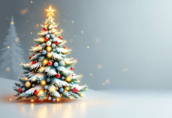 Christmas tree on poster in electronic technology. New year, christmas congratulations card in tech design