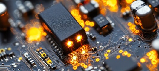 Illuminated Circuit Board: A Close-Up of Technological Marvel