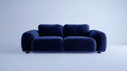 A blue couch with a white background