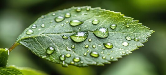 Dewdrops on a Green Leaf: A Macro Photography of Nature's Beauty