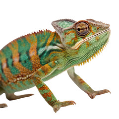 Close-Up Portrait of a Colorful Chameleon isolated on transparent background cutout, Png, Cutout