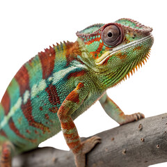 Obraz premium Close-Up Portrait of a Colorful Chameleon isolated on transparent background cutout, Png, Cutout