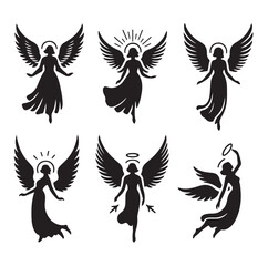 Angel set silhouette vector illustration