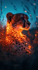 Cinematic Cheetah Sitting in Grassland with Distant Gaze © Cetin