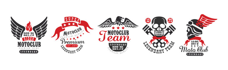 Moto Club Logo and Emblem Red and Black Vector Set