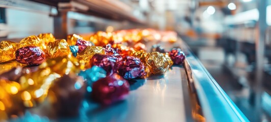 Colorful Candies on Conveyor Belt in Factory