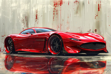 elegant red Italian luxury sports coupe automotive design concept and modern art illustration poster