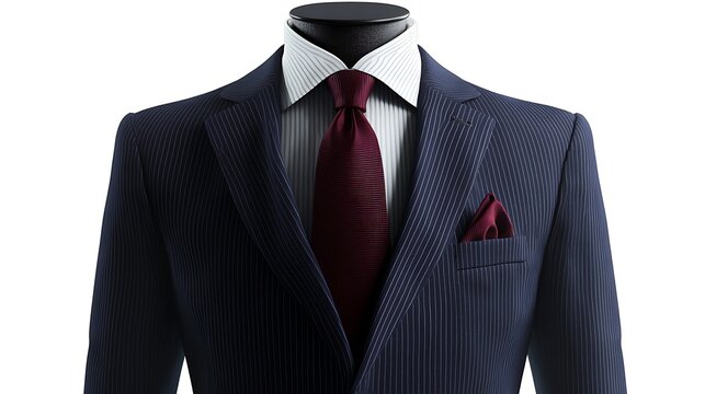 A man is wearing a blue suit and a red tie