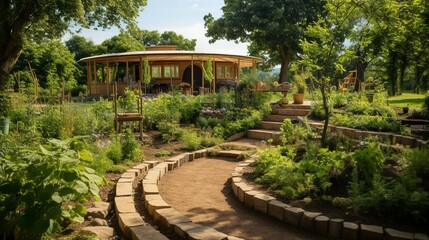 A photo of a sustainable permaculture garden