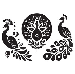 Obraz premium peacock set silhouette vector illustration