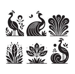 Fototapeta premium peacock set silhouette vector illustration