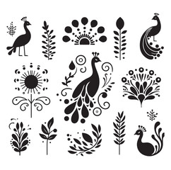 peacock set silhouette vector illustration