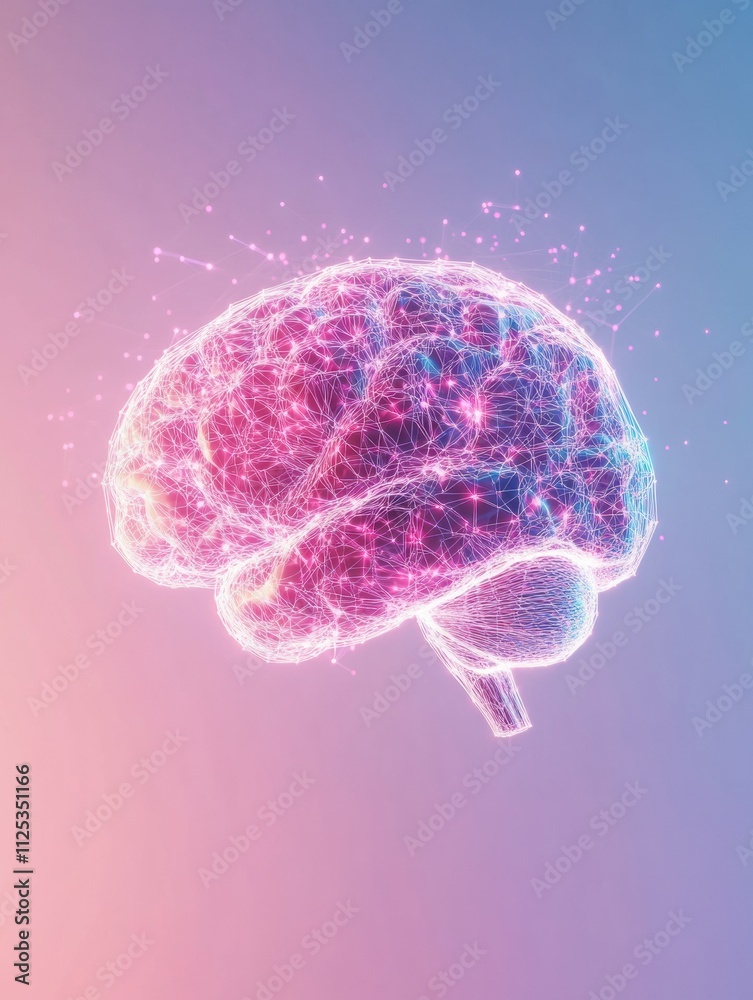 Leinwandbilder A luminous brain made of interconnected light points creates an inspiring visual perfect for educational or creative projects needing text space. Generative AI