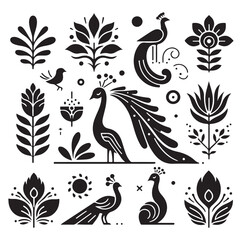 peacock set silhouette vector illustration