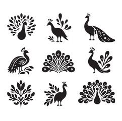 peacock set silhouette vector illustration