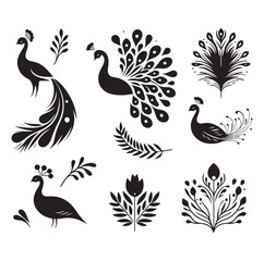peacock set silhouette vector illustration