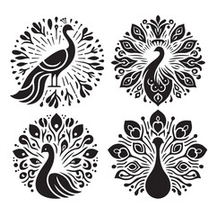peacock set silhouette vector illustration