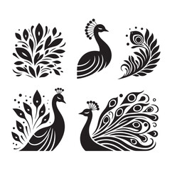 Obraz premium peacock set silhouette vector illustration