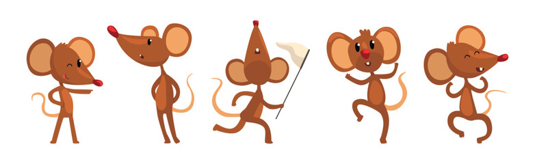 Funny Mouse Little Animal Character Engaged in Different Activity Vector Set