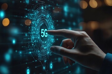 High internet speed 5G, touching by finger, network communication